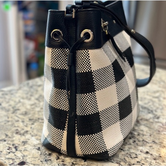 Kate Spade NY Gingham Large Bucket Bag Convertible crossbody & shoulder strap - Picture 10 of 12